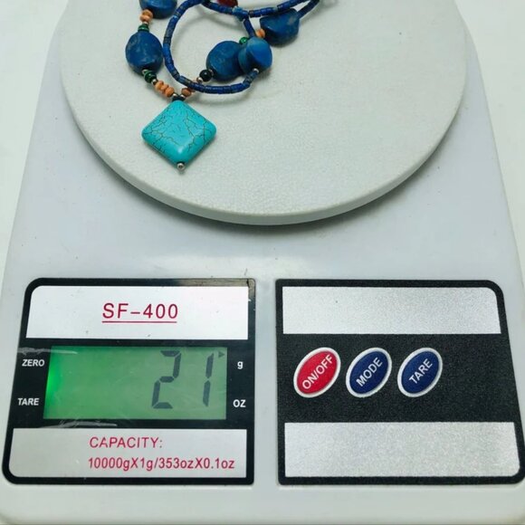 Lapis and Turquoise Beaded Necklace, Handmade Vintage Beaded Necklace - Picture 12 of 12